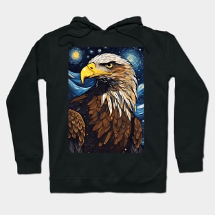 Portrait of Eagle Animal Painting in a Van Gogh Starry Night Art Style Hoodie